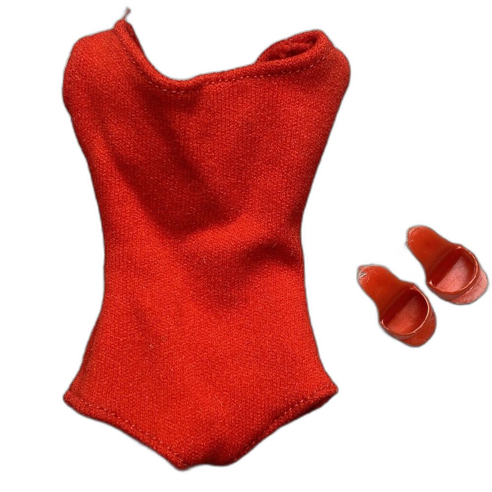 Vintage 1960s Barbie Red Helenca Swimsuit & Red Open Toe Heels 0850 Mattel Japan